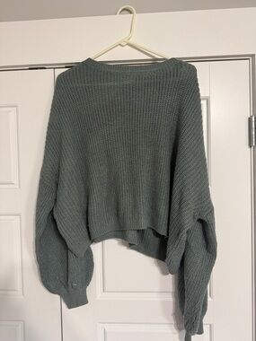Womens Cropped Knit Sweater in Sage Green